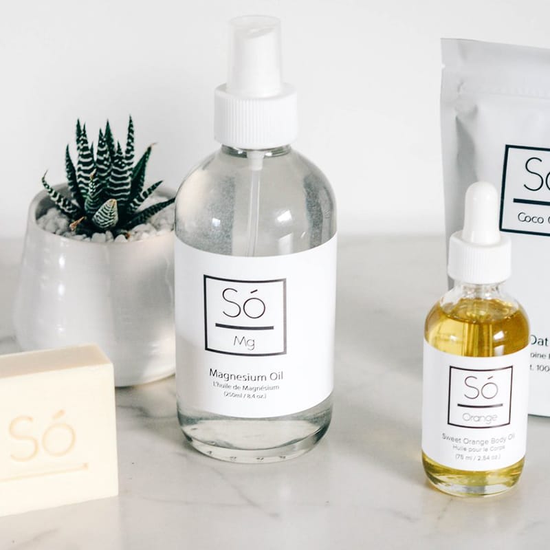 A collection of different products offered by Só Luxury Bath & Body